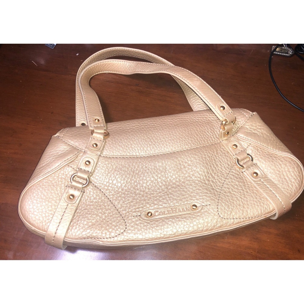 Cole Haan Village H05 Satchel Handbag Gold Pebble Leather - Picture 3 of 7